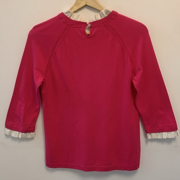TALBOTS cotton blend sweater 3/4 sleeves ruffle cuffs and neckline pink medium - Picture 4 of 12